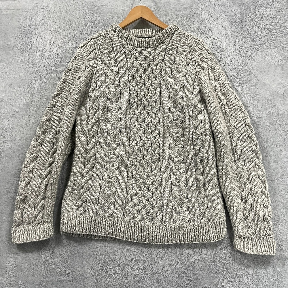 Artesania Fisherman Sweater Handknit Wool Gray XL Made In Ecuador Vintage